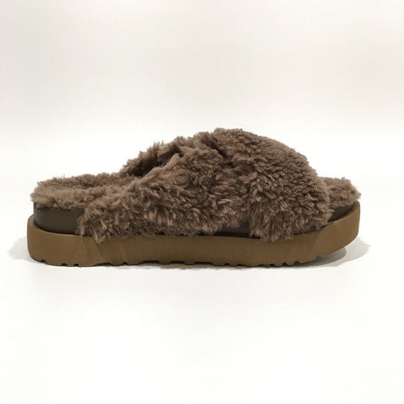 UGG Fuzz Sugar Cross Slide Women’s Sandals -Hickory Brown -US 11 -NEW - Picture 3 of 6